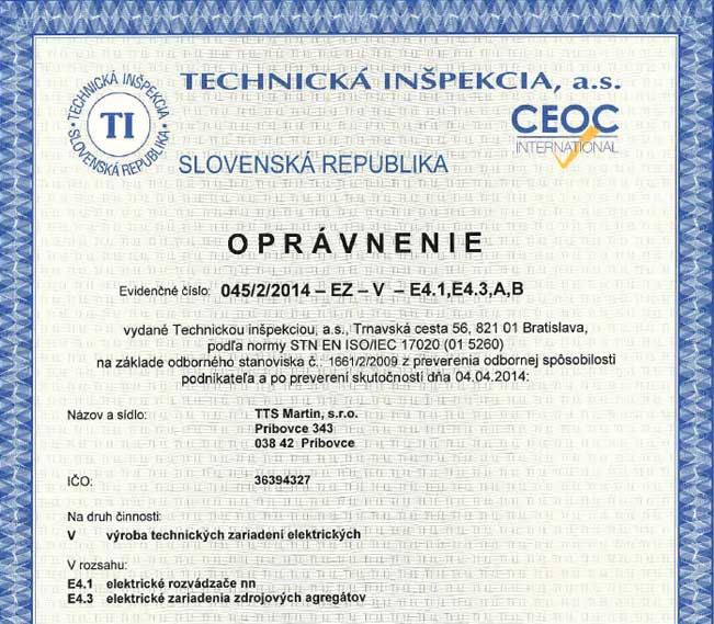 Oprávnenie na údržbu,rekonštrukciu, montáž technických zariadení elektrických